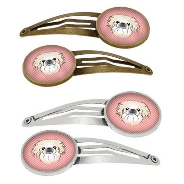 Carolines Treasures Checkerboard Pink Pekingese Barrettes Hair Clips, Set of 4, 4PK BB1221HCS4